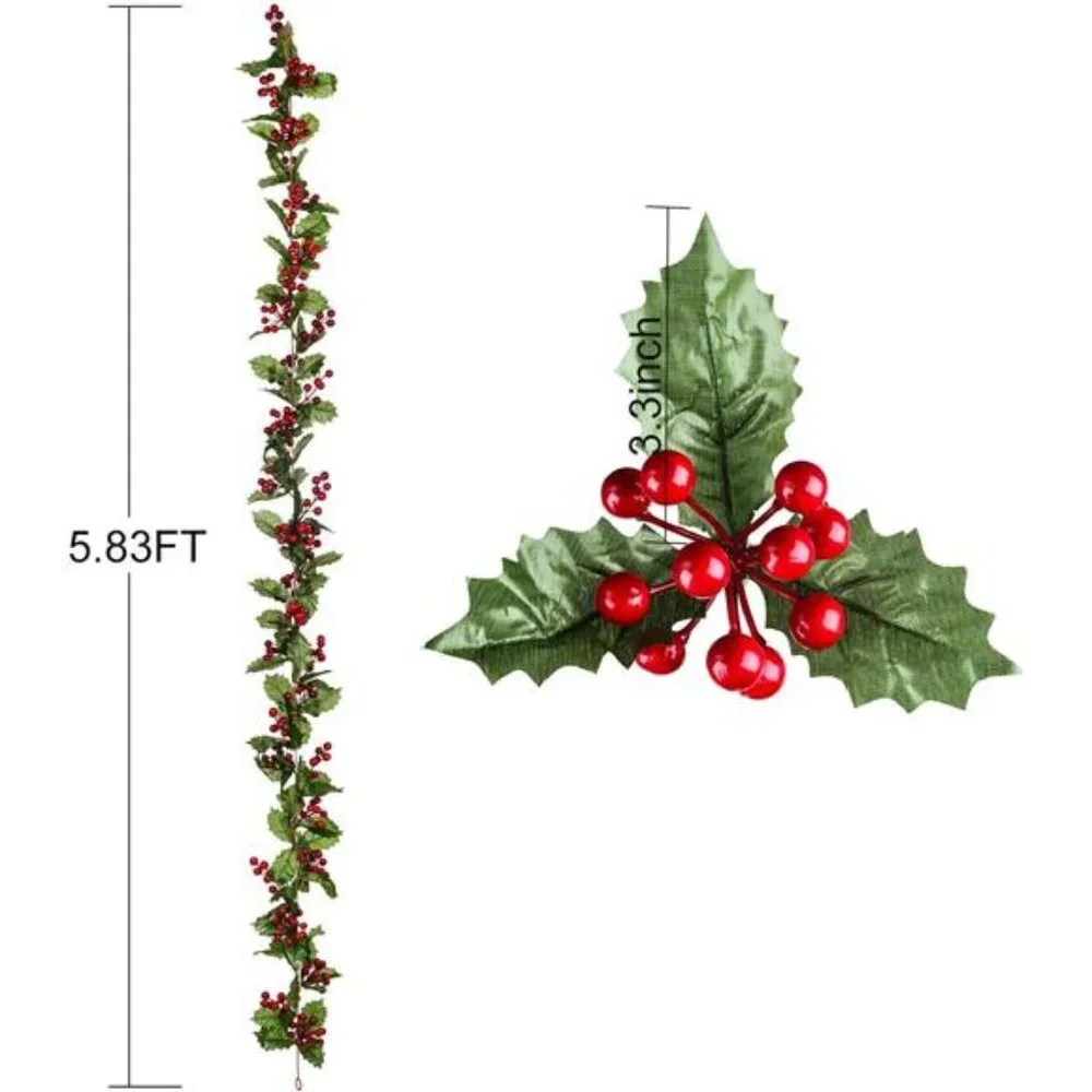 6FT Red Berry Christmas Garland, Flexible Artificial for Indoor Outdoor Home